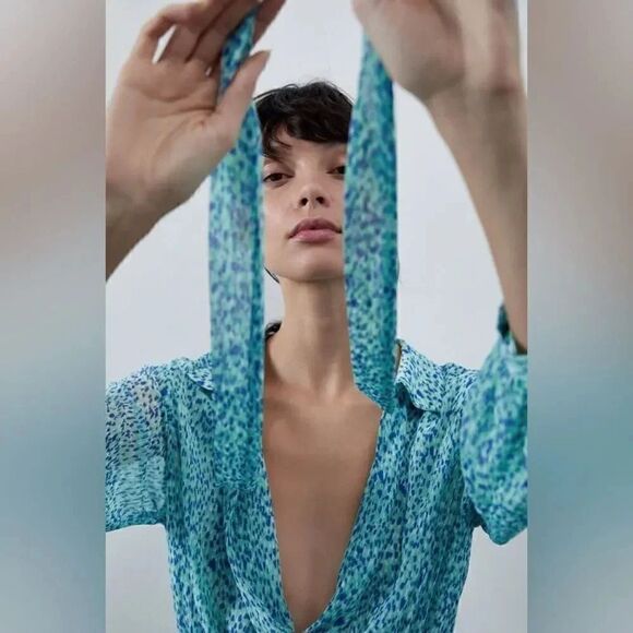 ZARA PRINTED TIERED RUFFLED DRESS WITH BELT - Picture 5 of 5